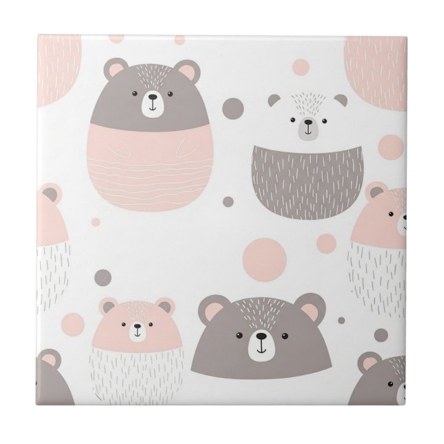 Cute Bear and Hearts -- Pastel Nursery (3) Tile (Front)