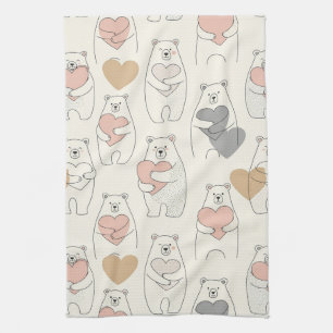 Cute Bear and Hearts -- Pastel Nursery (4) Kitchen Towel