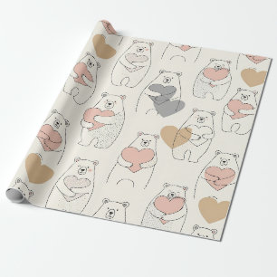 Cute Bear and Hearts -- Pastel Nursery (4) Wrapping Paper