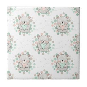 Cute Bear and Hearts -- Pastel Nursery (6) Tile