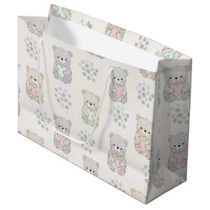 Cute Bear and Hearts -- Pastel Nursery (7) Large Gift Bag