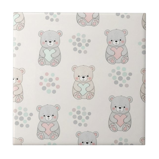 Cute Bear and Hearts -- Pastel Nursery (8) Tile (Front)