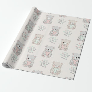 Cute Bear and Hearts -- Pastel Nursery (8) Wrapping Paper