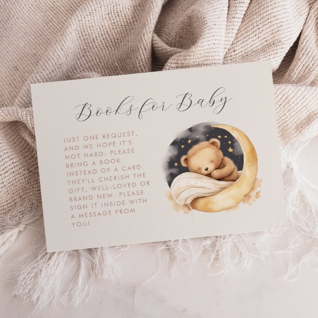 Cute Bear and Moon Baby Shower Book Request Enclosure Card (Creator Uploaded)