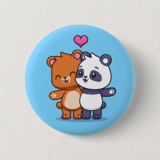 Cute Bear And Panda Friends With Heart 2 Inch Round Button