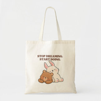 Cute Bear and Rabbit Boho Quote Tote Shopping Bag