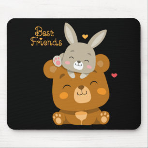 Cute bear and rabbit mouse pad
