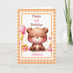 Cute Bear Any Age Birthday for Girls Card
