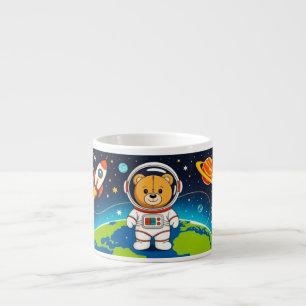 Cute Bear Astronaut Cartoon Illustration Espresso Cup