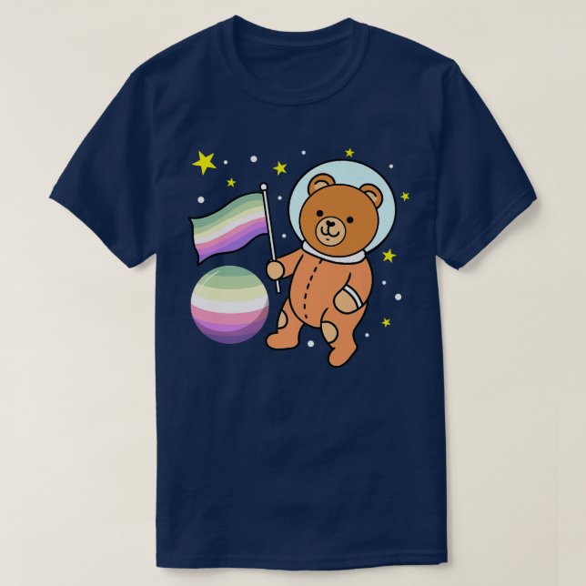 Cute Bear Astronaut Genderfae Pride  T-Shirt (Design Front)