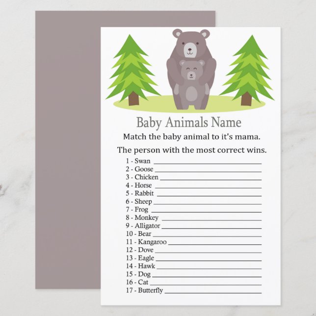 Cute Bear Baby Animals Name Game (Front/Back)