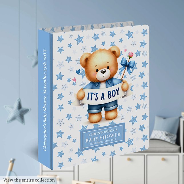 Cute Bear Baby shower 3 Bague Classeur C’est un ga (Cute Bear Baby Shower 3 Ring Binder It’s a boy)