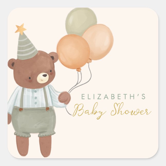 Cute Bear Baby Shower  Square Sticker (Front)