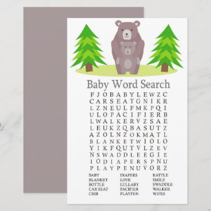 Cute Bear Baby Shower Word Search Game