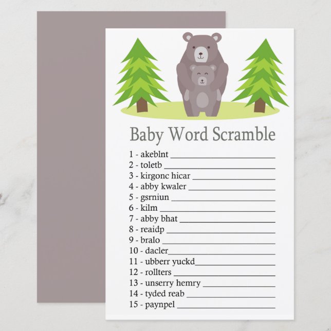 Cute Bear Baby word scramble game (Front/Back)