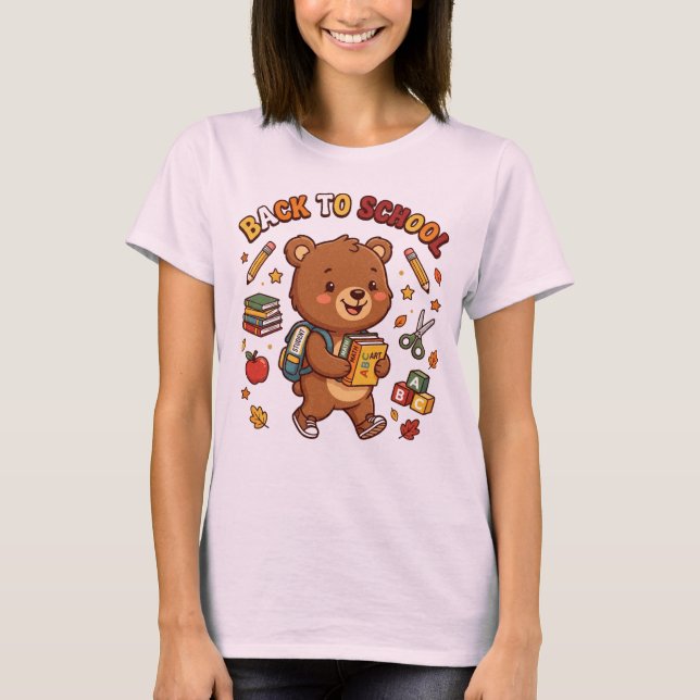 Cute Bear Back School Adventure T-Shirt (Front)