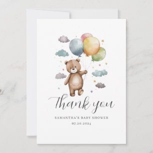 Cute Bear Balloon Baby Shower Flat Thank You Card