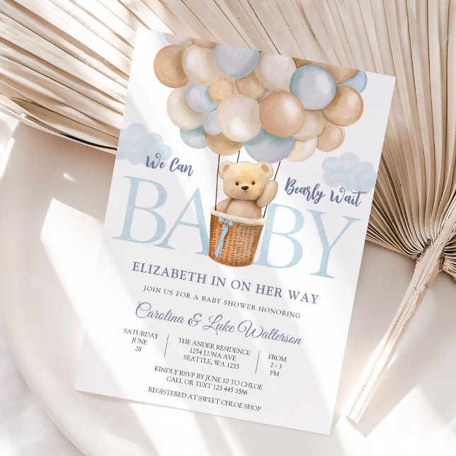 Cute Bear Balloon Baby Shower Invitation (Creator Uploaded)