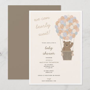 Cute Bear Balloons Gender Neutral Baby Shower  Invitation