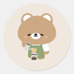 Cute Bear Barista Classic Round Sticker