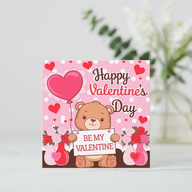 Cute bear be my valentine holiday card (Standing Front)