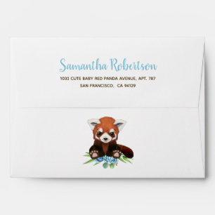 Cute Bear Blue Floral Watercolor Baby Shower Envelope
