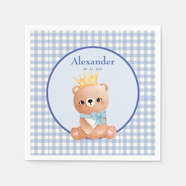 Cute Bear Blue Gingham  Napkin (Front)