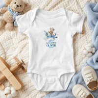 Cute Bear Blue Plane Time Flies One 1st Birthday