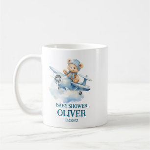 Cute Bear Blue Plane Time Flies One 1st Birthday Coffee Mug