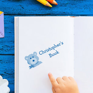 Cute Bear Bookplate Rubber Stamp