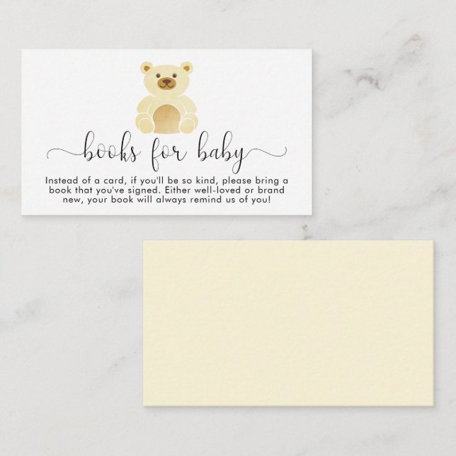 Cute Bear Books For Baby Shower Enclosure Card (Front/Back)