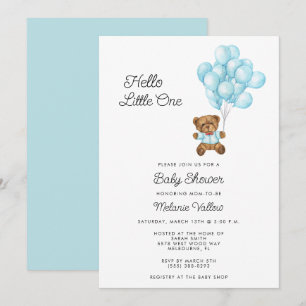Cute Bear Boy Blue Baby Shower Invite