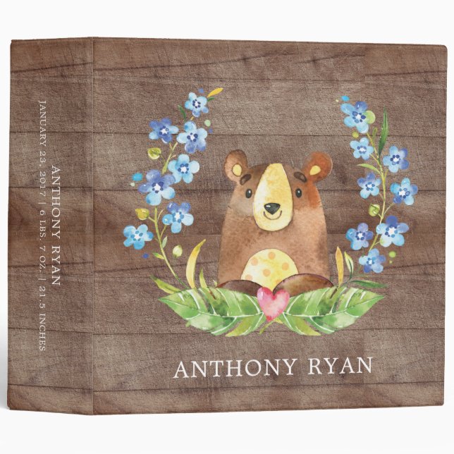 Cute Bear Boys Baby Photo Album Binder (Front/Spine)