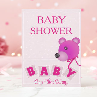 Cute Bear Bright Pink Baby Shower Invitation