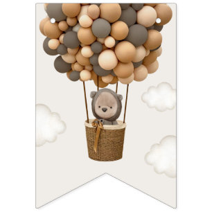 Cute Bear, Brown Balloons, First Birthday Bunting Flags