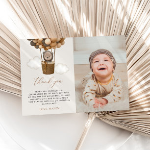 Cute Bear, Brown Balloons, First Birthday Thank You Card