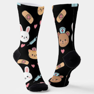 Cute Bear Bunny Kitten Medical Pattern Socks