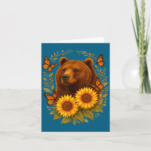 Cute Bear Butterfly Nature Rustic Sunflower Monarc Card