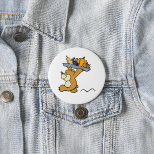 Cute Bear Carrying a Festive Harvest Platter 3 Inch Round Button