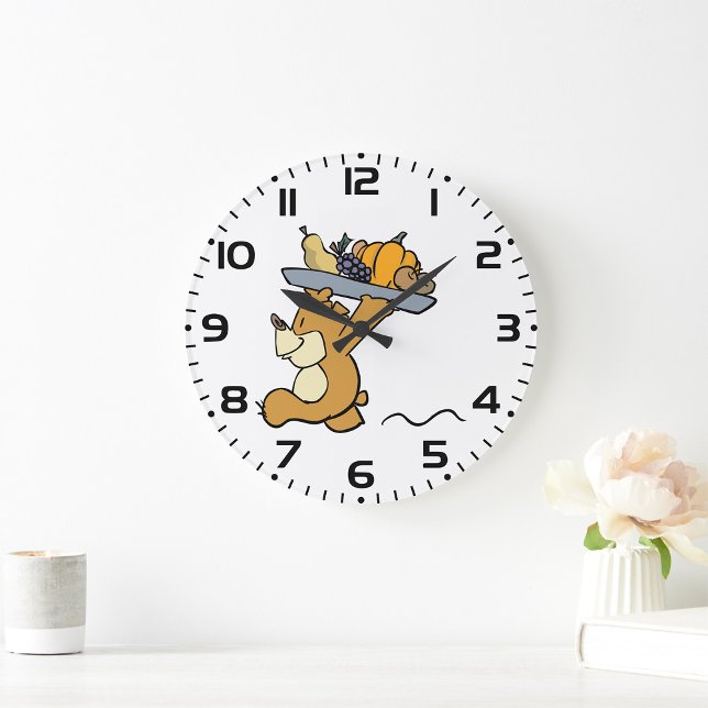 Cute Bear Carrying a Festive Harvest Platter  Large Clock (Creator Uploaded)