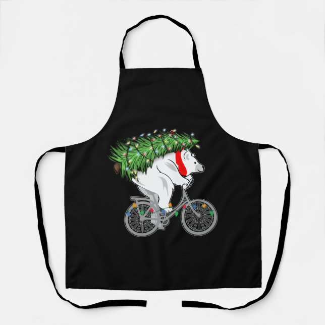 Cute Bear Carrying Christmas Tree Gift For Cyclist Apron (Front)