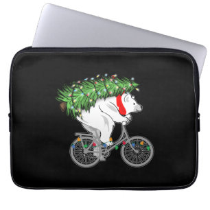 Cute Bear Carrying Christmas Tree Gift For Cyclist Laptop Sleeve
