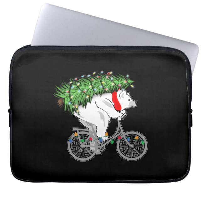Cute Bear Carrying Christmas Tree Gift For Cyclist Laptop Sleeve (Front)