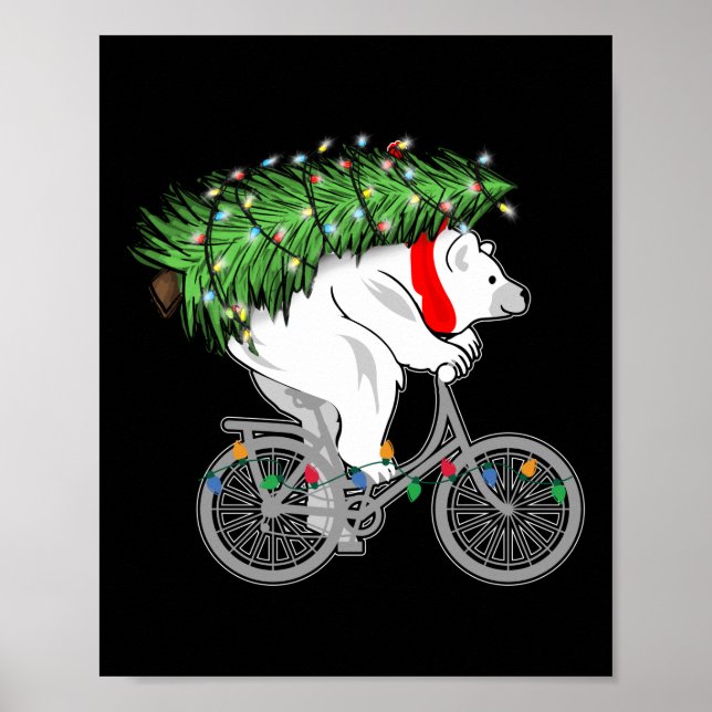 Cute Bear Carrying Christmas Tree Gift For Cyclist Poster (Front)