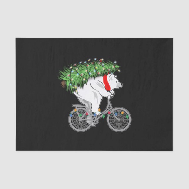 Cute Bear Carrying Christmas Tree Gift For Cyclist Tissue Paper (Front)