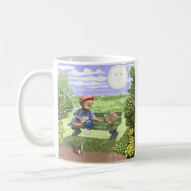 Cute Bear cartoon feeding squirrels   Coffee Mug (Left)