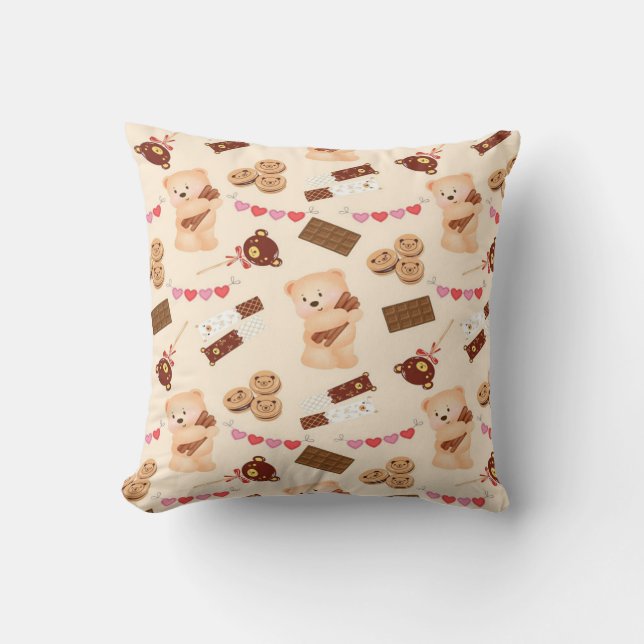 Cute bear& chocolate throw pillow (Front)