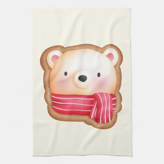 Cute Bear Cookie Image WInter Themed Kitchen Towel (Vertical)