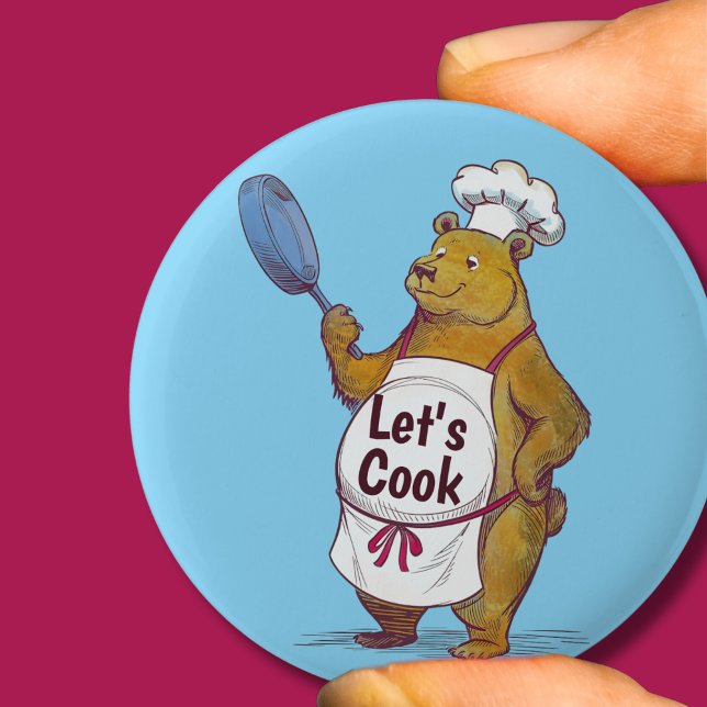 Cute Bear Cooking, Let's cook Chefs gift 2 Inch Round Button (Creator Uploaded)
