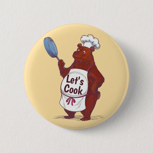 Cute Bear Cooking, Let's cook Chefs gift 2 Inch Round Button (Front)